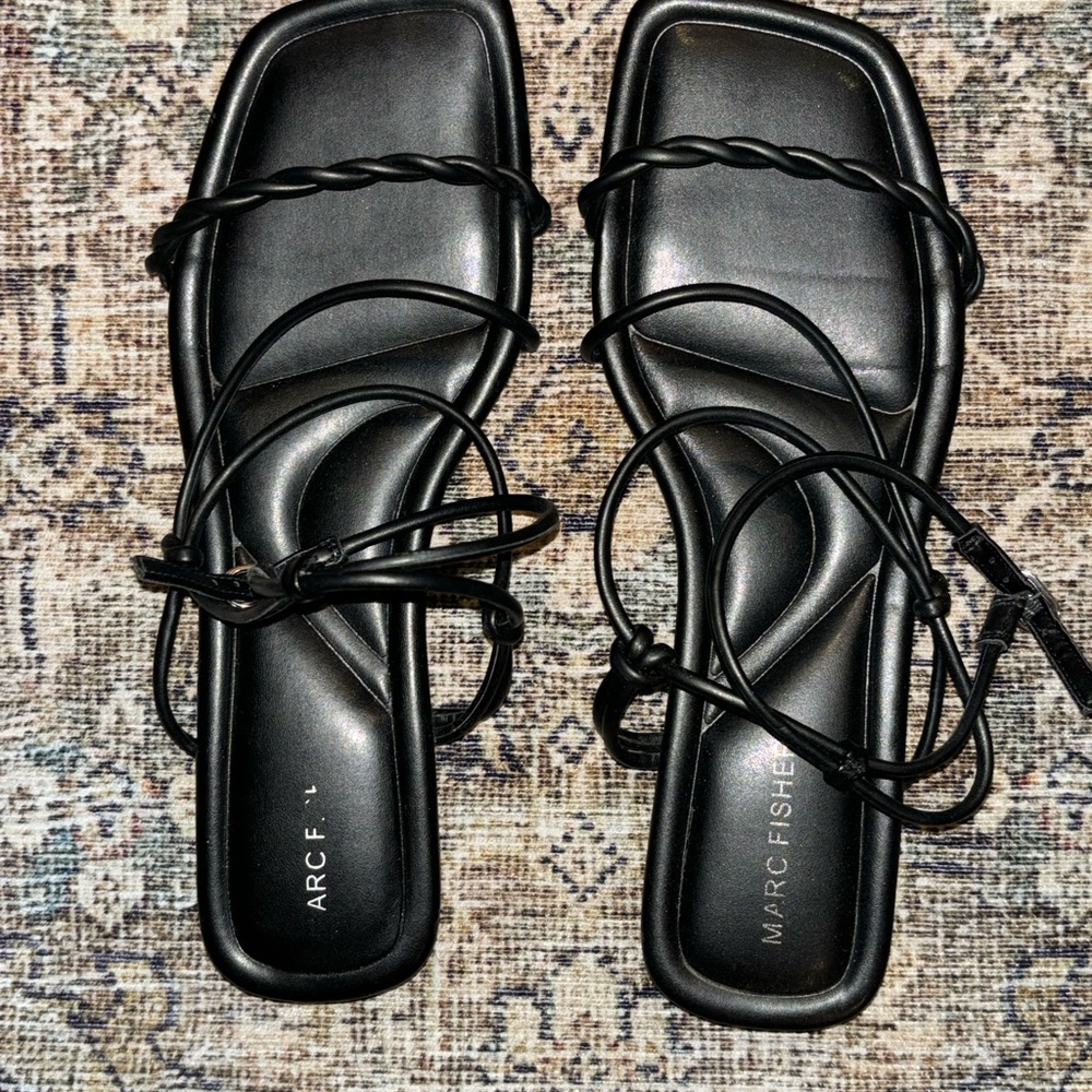 Marc Fisher Black Slide Sandals with Square-Toe Design